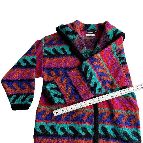 Tony Lambert VTG Wool Blend Art Wild Bright Open Front Cardigan Sweater Jacket M - Picture 10 of 10